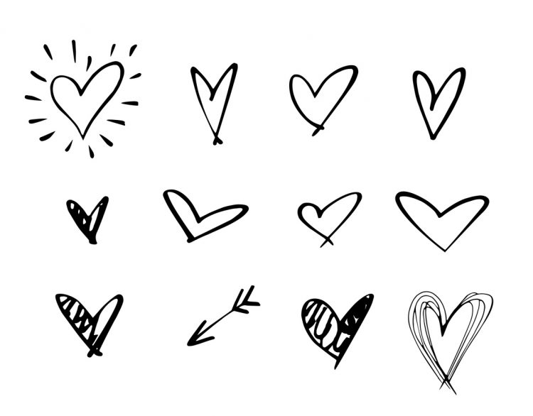 Set Of Outline Hand Drawn Heart Icon Hand Drawn Doodle Grunge Heart Vector Set Rough Marker Hearts Isolated On White Background Vector Heart Collection Unique Painted Hand Drawn Arrow Vumc Voice